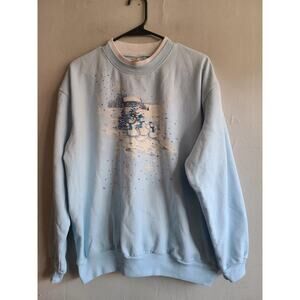 Women's XL vintage snowman snow sweatshirt light blue Mom Grandma